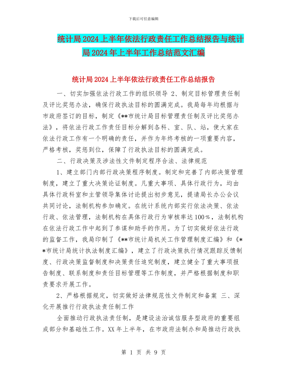 统计局2024上半年依法行政责任工作总结报告与统计局2024年上半年工作总结范文汇编_第1页