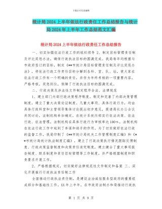 统计局2024上半年依法行政责任工作总结报告与统计局2024年上半年工作总结范文汇编