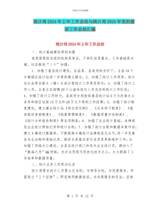 统计局2024年上年工作总结与统计局2024年党的建设工作总结汇编