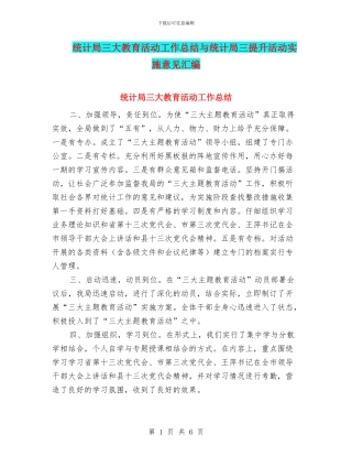统计局三大教育活动工作总结与统计局三提升活动实施意见汇编
