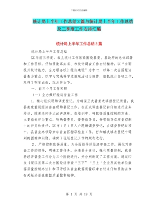 统计局上半年工作总结3篇与统计局上半年工作总结及三季度工作安排汇编
