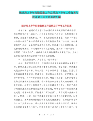 统计局上半年纪检监察工作总结及下半年工作打算与统计局上年工作总结汇编