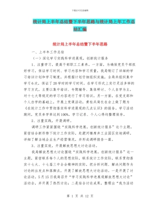 统计局上半年总结暨下半年思路与统计局上年工作总结汇编