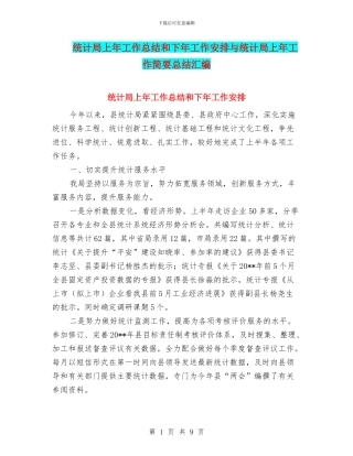 统计局上年工作总结和下年工作安排与统计局上年工作简要总结汇编