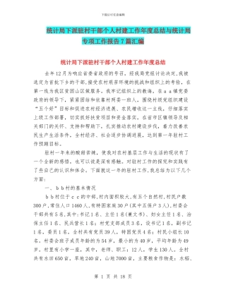 统计局下派驻村干部个人村建工作年度总结与统计局专项工作报告7篇汇编