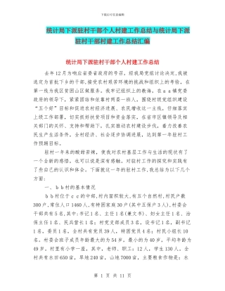 统计局下派驻村干部个人村建工作总结与统计局下派驻村干部村建工作总结汇编