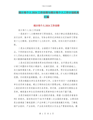 统计局个人2024工作安排与统计局个人工作计划经典汇编