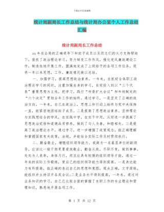 统计局副局长工作总结与统计局办公室个人工作总结汇编