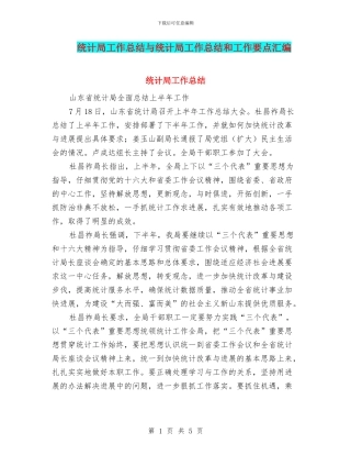 统计局工作总结与统计局工作总结和工作要点汇编