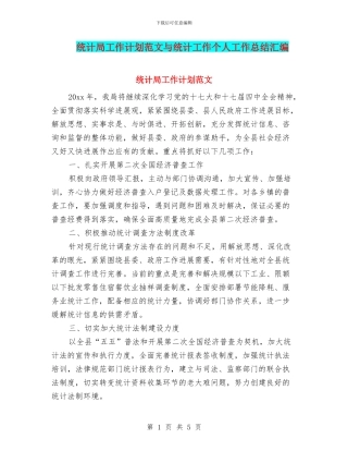 统计局工作计划范文与统计工作个人工作总结汇编