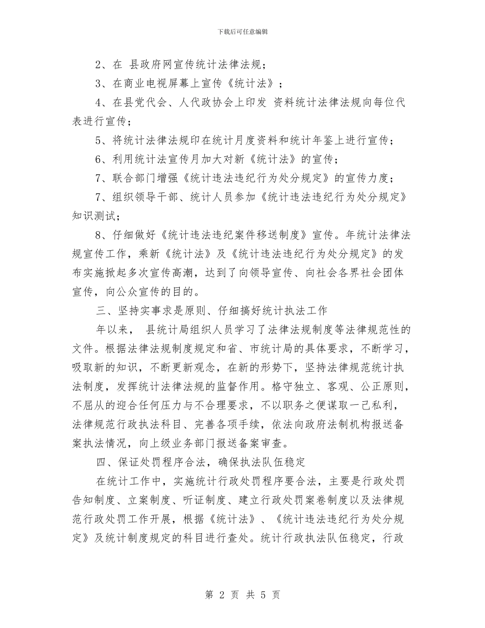 统计局执法工作小结提纲与统计局执法工作报告汇编_第2页