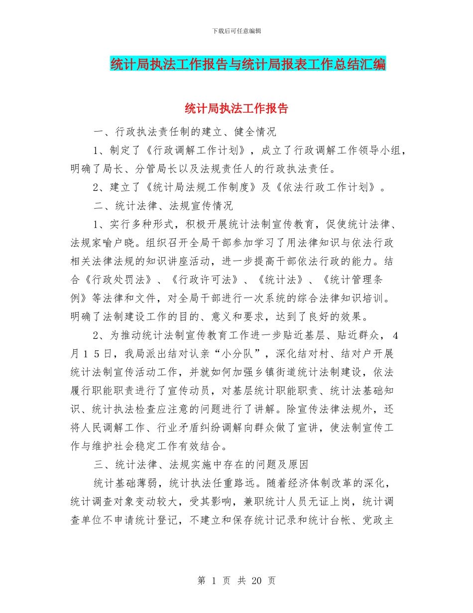 统计局执法工作报告与统计局报表工作总结汇编_第1页
