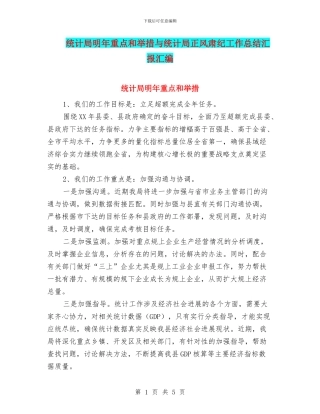 统计局明年重点和举措与统计局正风肃纪工作总结汇报汇编