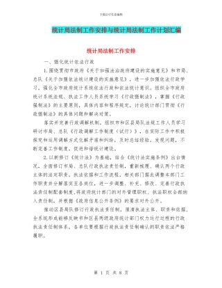 统计局法制工作安排与统计局法制工作计划汇编