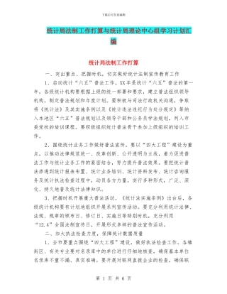 统计局法制工作打算与统计局理论中心组学习计划汇编