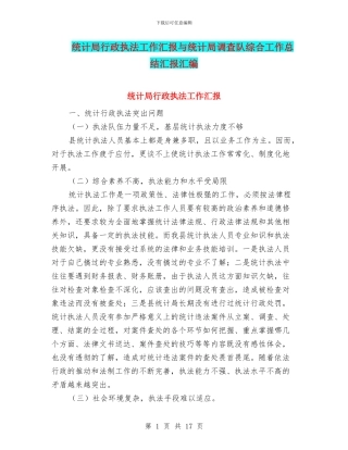 统计局行政执法工作汇报与统计局调查队综合工作总结汇报汇编