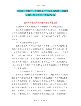 统计局行政权力公开透明运行工作总结与统计局调查队2024年上半年工作总结汇编