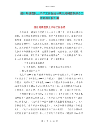 统计局调查队上半年工作总结与统计局调查队综合工作总结汇报汇编