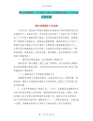 统计局调查队工作总结与统计局调查队综合工作总结汇报汇编
