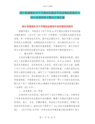 统计局调查队关于开展创业服务年活动情况的报告与统计局领导班子整改方案汇编