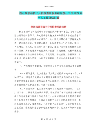 统计局领导班子分析检查阶段总结与统计工作2024年个人工作总结汇编