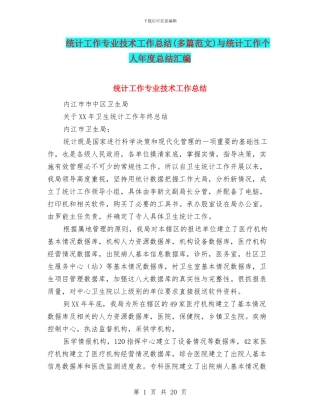 统计工作专业技术工作总结与统计工作个人年度总结汇编