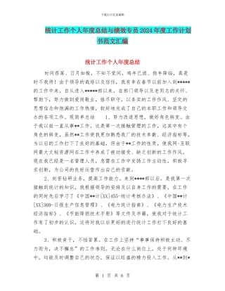 统计工作个人年度总结与绩效专员2024年度工作计划书范文汇编