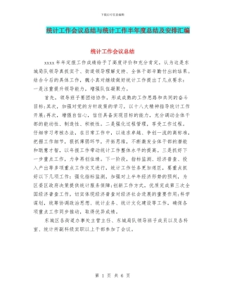 统计工作会议总结与统计工作半年度总结及安排汇编