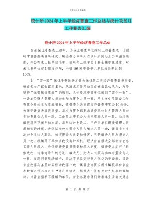 统计所2024年上半年经济普查工作总结与统计攻坚月工作报告汇编