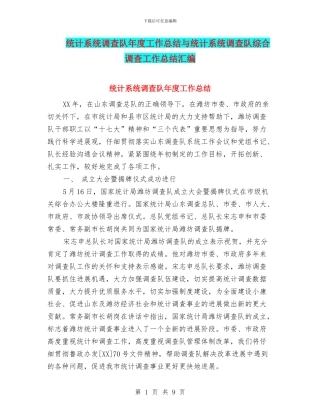 统计系统调查队年度工作总结与统计系统调查队综合调查工作总结汇编