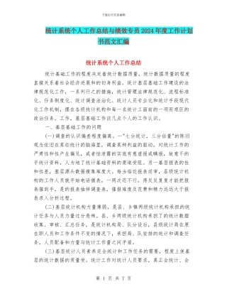 统计系统个人工作总结与绩效专员2024年度工作计划书范文汇编