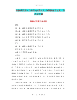 维修试用期工作总结与维修部半年度工作总结汇编
