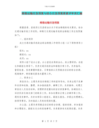维稳运输应急预案与综合应急预案要素评审表汇编