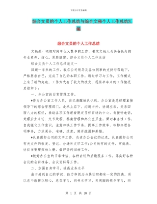 综合文员的个人工作总结与综合文秘个人工作总结汇编