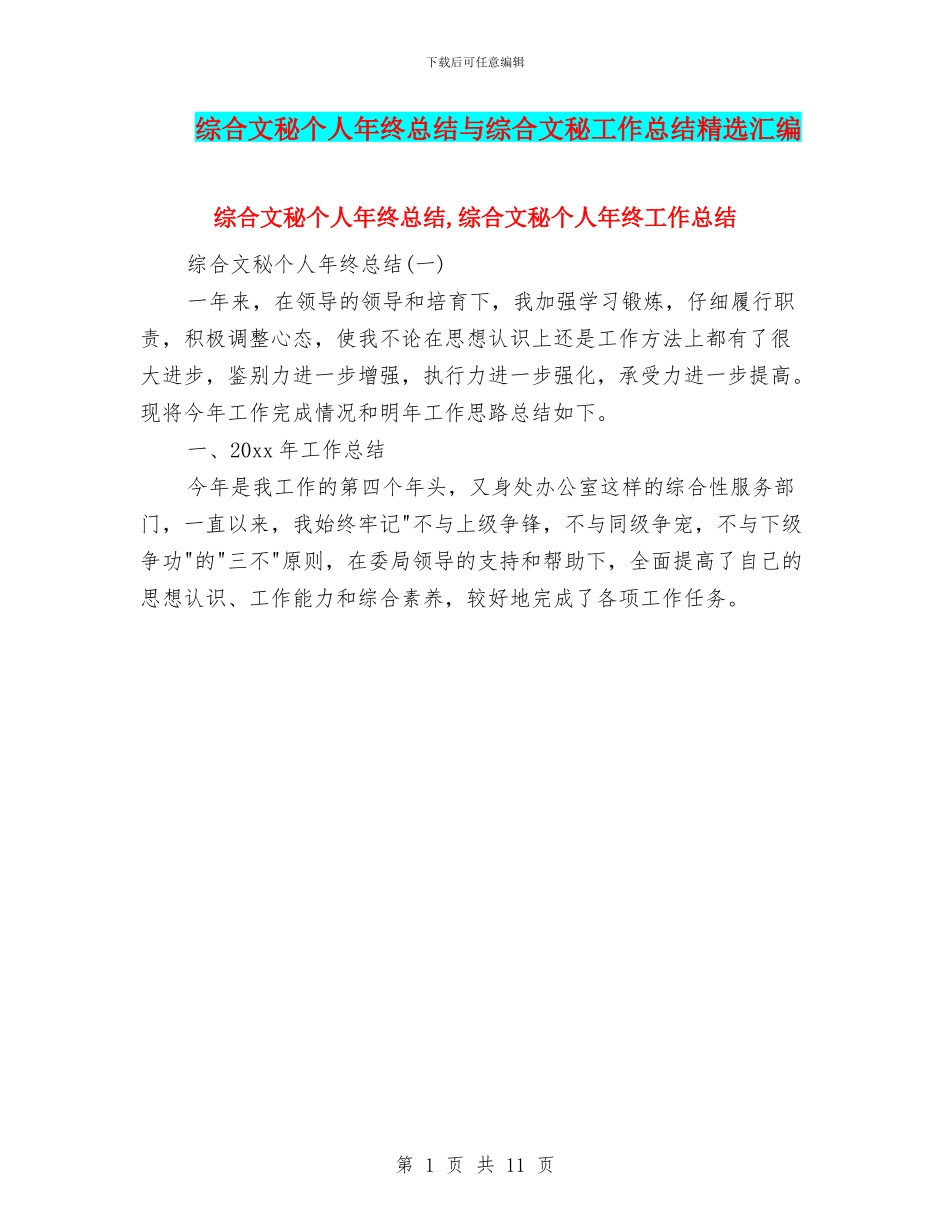 综合文秘个人年终总结与综合文秘工作总结精选汇编_第1页