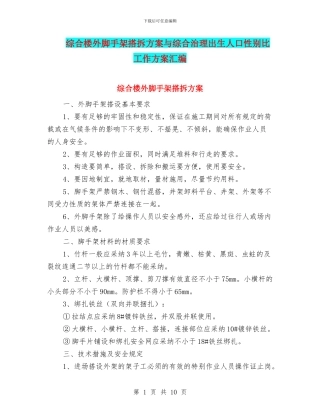 综合楼外脚手架搭拆方案与综合治理出生人口性别比工作方案汇编