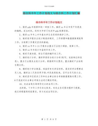 综合科半年工作计划选文与综合科工作计划汇编
