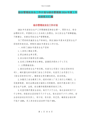 综合管理处安全工作计划与综合管理部2024年度工作总结范文汇编