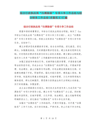 综合行政执法局“扫黑除恶”专项斗争工作总结与综合财务工作总结汇编