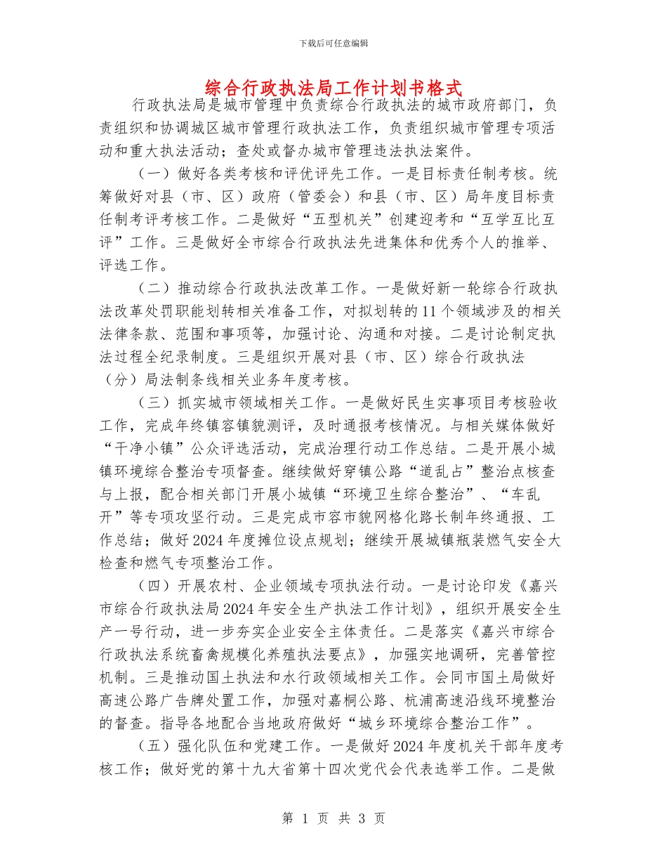 综合行政执法局工作计划书格式_第1页