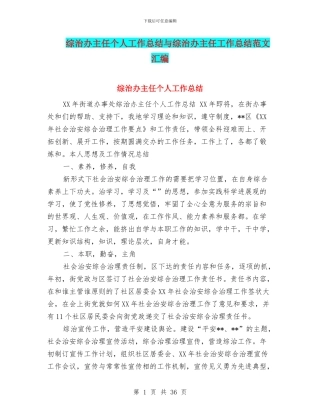 综治办主任个人工作总结与综治办主任工作总结范文汇编