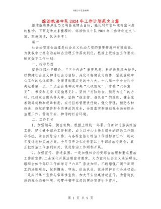 综治执法中队2024年工作计划范文3篇