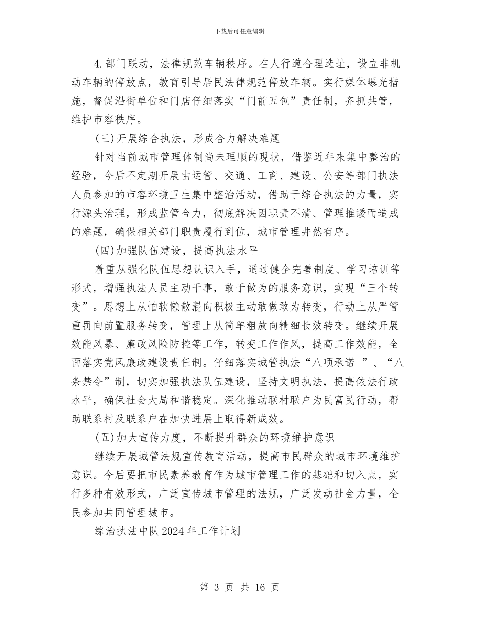 综治执法中队2024年工作计划与综治执法中队队长2024年工作计划汇编_第3页