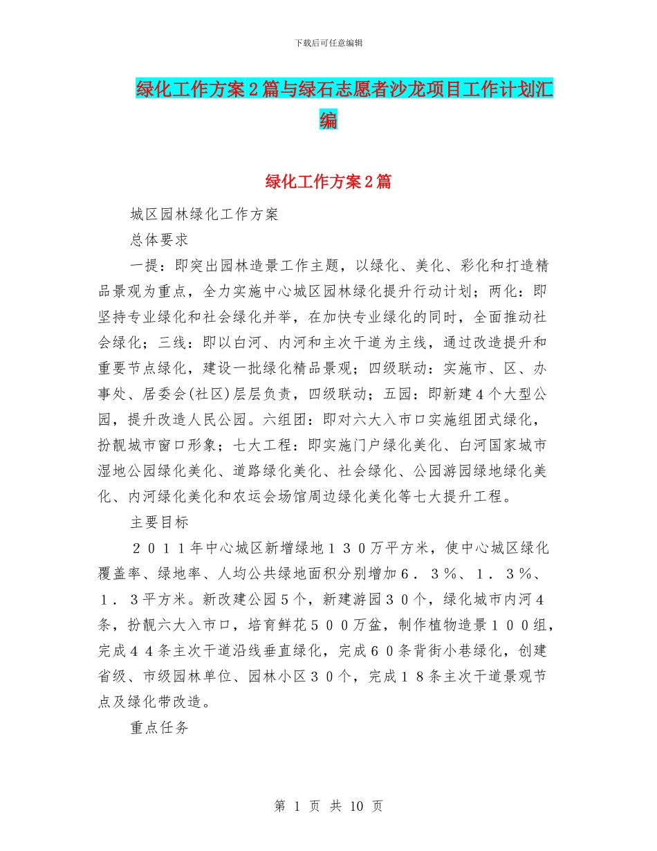 绿化工作方案2篇与绿石志愿者沙龙项目工作计划汇编_第1页