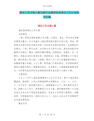 绿化工作方案2篇与绿石志愿者沙龙项目工作计划范文汇编
