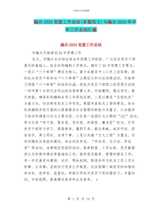 编办2024党建工作总结与编办2024年半年工作总结汇编