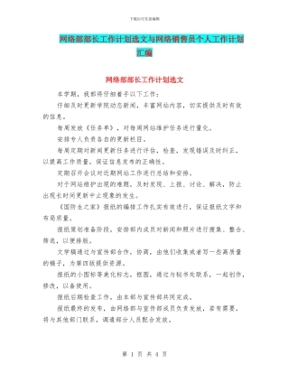 网络部部长工作计划选文与网络销售员个人工作计划汇编