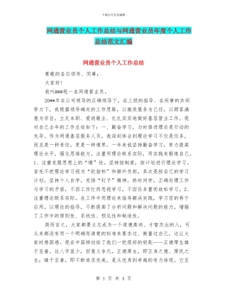 网通营业员个人工作总结与网通营业员年度个人工作总结范文汇编