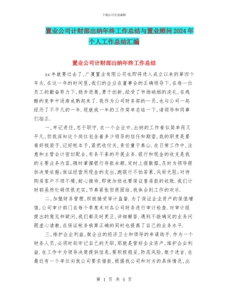置业公司计财部出纳年终工作总结与置业顾问2024年个人工作总结汇编