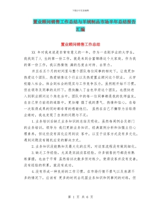 置业顾问销售工作总结与羊绒制品市场半年总结报告汇编